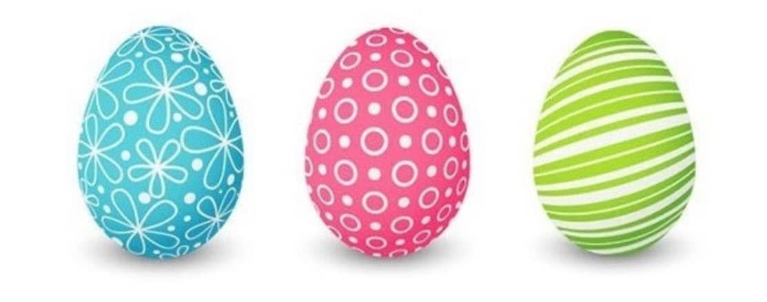 3 patterned Easter Eggs inBlue Pink GreenEggs
