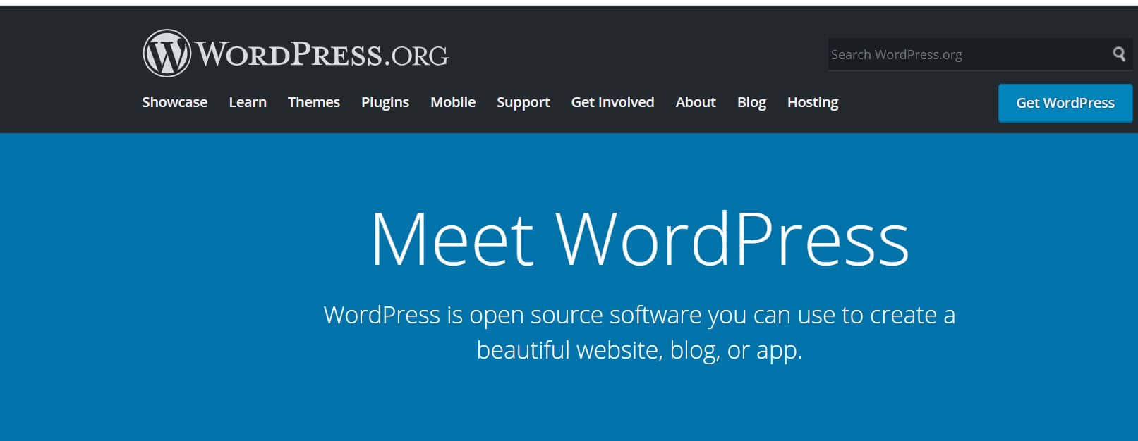 dark blue background with text saying Meet WordPress.org