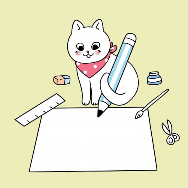 cute cat cartoon writing on paper